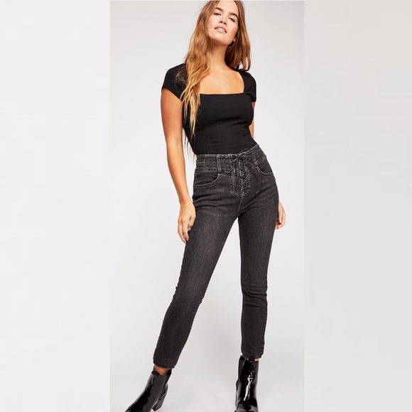 Free People Denim - Free People CRVY High-Rise Lace-Up Skinny Jeans